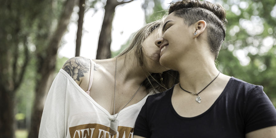 Lesbian couple sharing a romantic moment